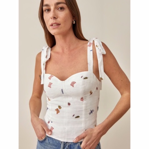 NEW Reformation Jaxon Linen Top Ladybugs 10 - Picture 1 of 11